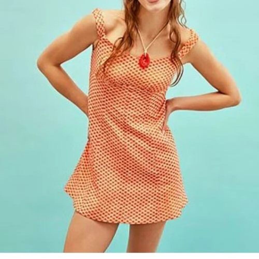 Free People NEW Medium Berry‎ Kiss Eyelet Peach Sundress Tank Mini Dress Lined